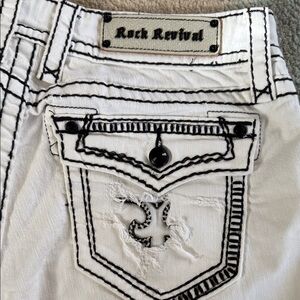 Rock Revival White Jean Shorts with Black Stitching